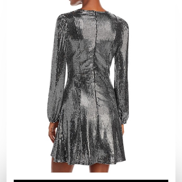 AQUA Shine Metallic Long Puff Sleeve Mini Dress NWT size large - Picture 2 of 7